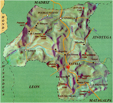 Esteli Department Relief Map, Nicaragua