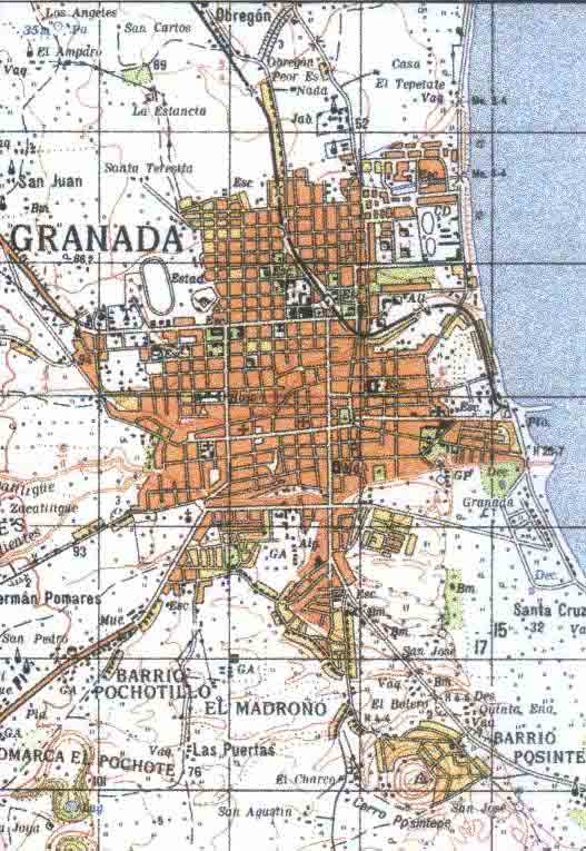 Granada City Topographic Map, Nicaragua