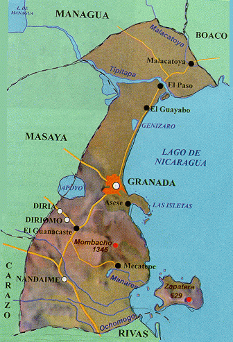 Granada Department Relief Map, Nicaragua
