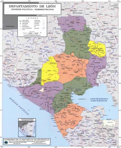 Leon Department Administrative Political Map, Nicaragua