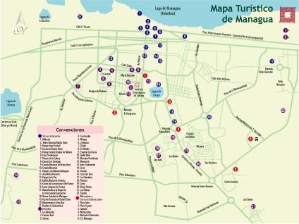 Managua Tourist Map, Nicaragua