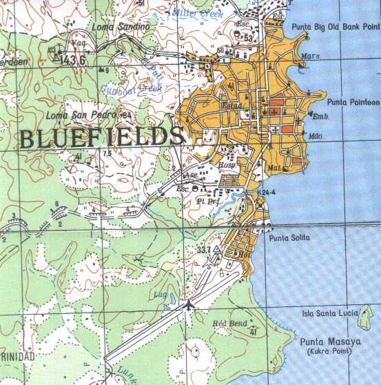 Map of Bluefields, RAAS, Nicaragua