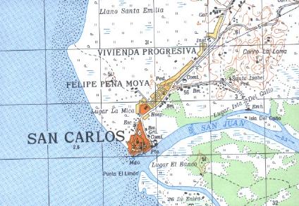Map of San Carlos, Rio San Juan, Nicaragua