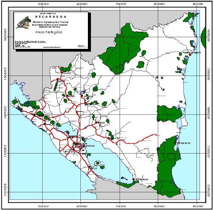 Mapa de Areas Naturales Protegidas de Nicaragua