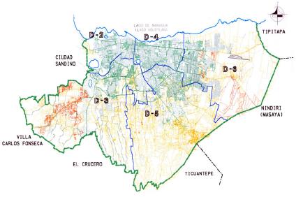 Mapa de los Distritos Urbanos de Managua, Nicaragua