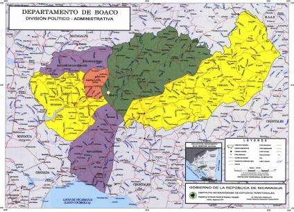 Mapa, División Político-Administrativa, Departamento de Boaco, Nicaragua