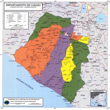 Mapa, División Político-Administrativa, Departamento de Carazo, Nicaragua