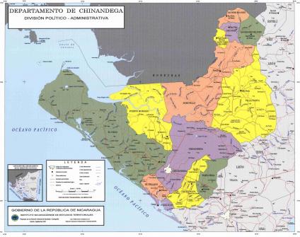 Mapa, División Político-Administrativa, Departamento de Chinandega, Nicaragua