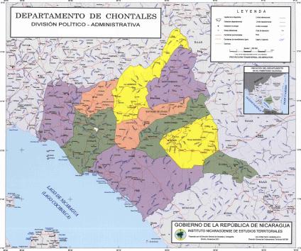 Mapa, División Político-Administrativa, Departamento de Chontales, Nicaragua