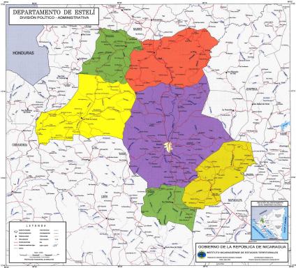 Mapa, División Político-Administrativa, Departamento de Esteli, Nicaragua