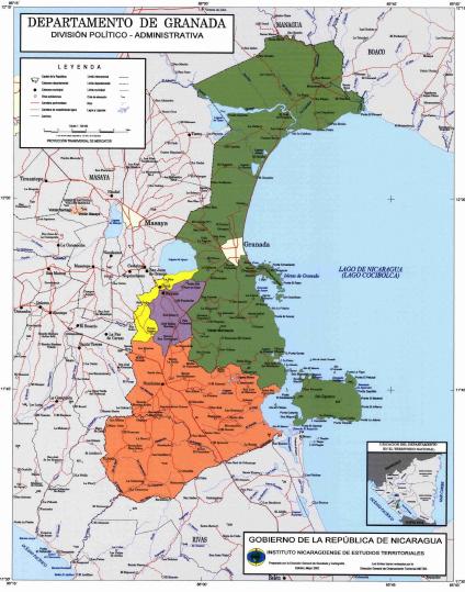 Mapa, División Político-Administrativa, Departamento de Granada, Nicaragua