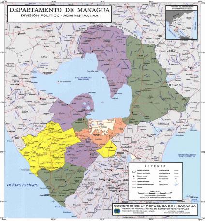 Mapa, División Político-Administrativa, Departamento de Managua, Nicaragua