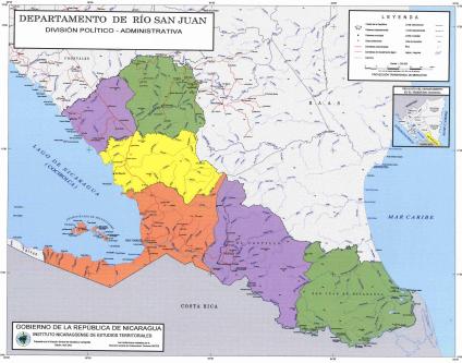 Mapa, División Político-Administrativa, Departamento de Rio San Juan, Nicaragua
