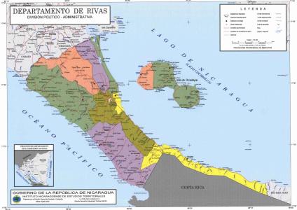 Mapa, División Político-Administrativa, Departamento de Rivas, Nicaragua