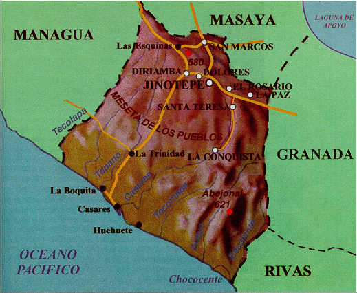 Mapa Físico del Departamento de Carazo, Nicaragua