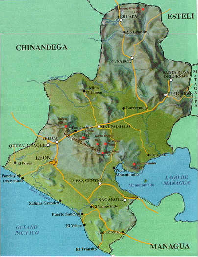 Mapa Físico del Departamento de León, Nicaragua