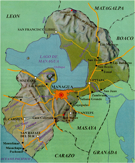 Mapa Físico del Departamento de Managua, Nicaragua