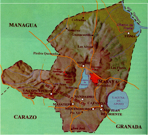 Mapa Físico del Departamento de Masaya, Nicaragua