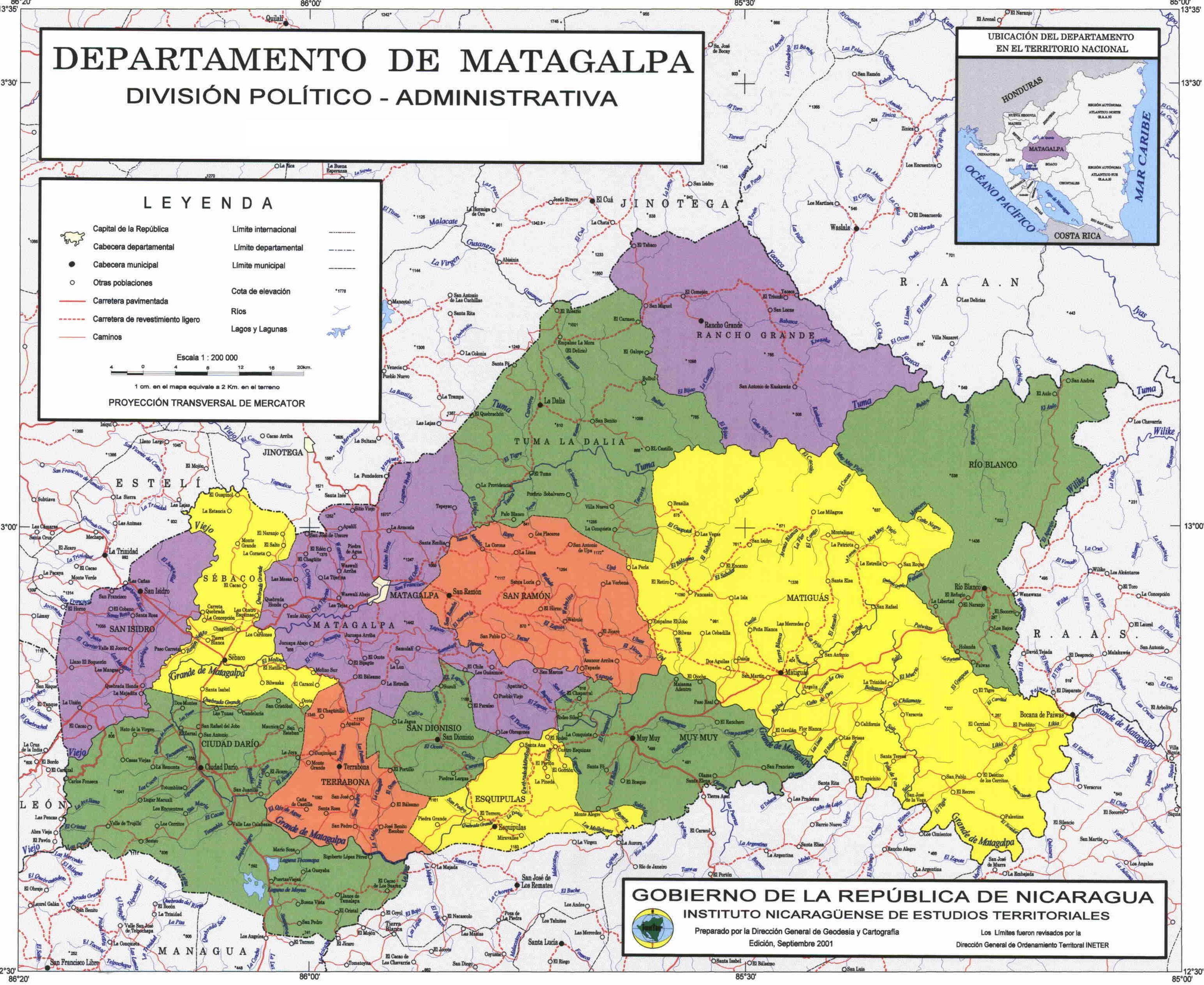Matagalpa Department Administrative Political Map, Nicaragua