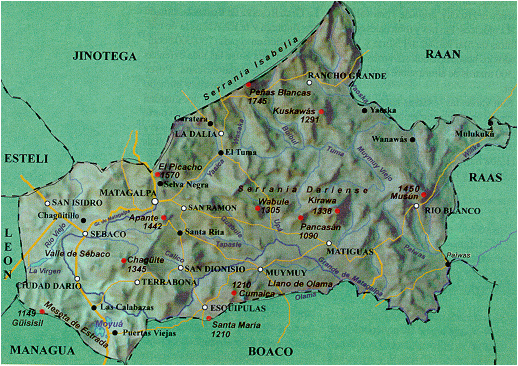 Matagalpa Department Relief Map, Nicaragua