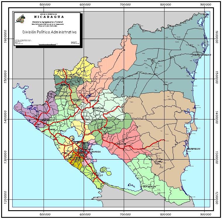 Nicaragua Departments Map