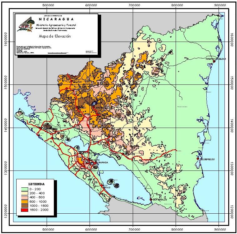 Nicaragua Elevation Map