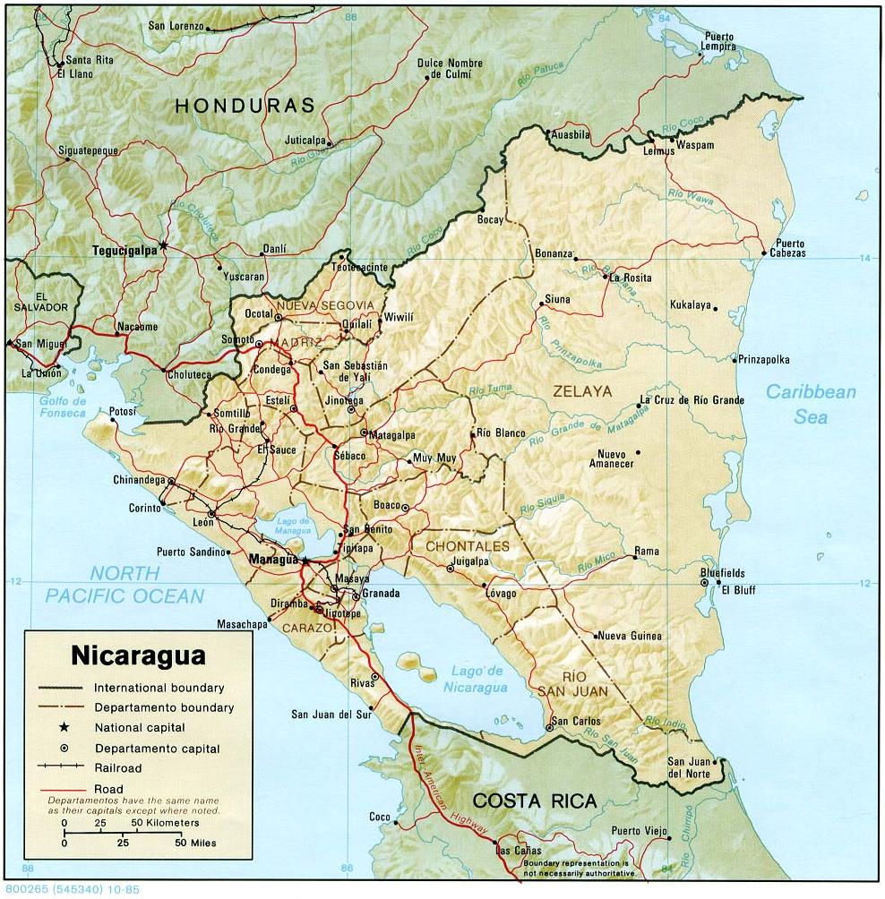 Nicaragua Shaded Relief Map
