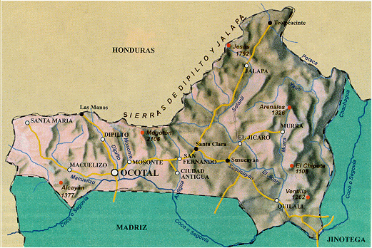 Nueva Segovia Department Relief Map, Nicaragua