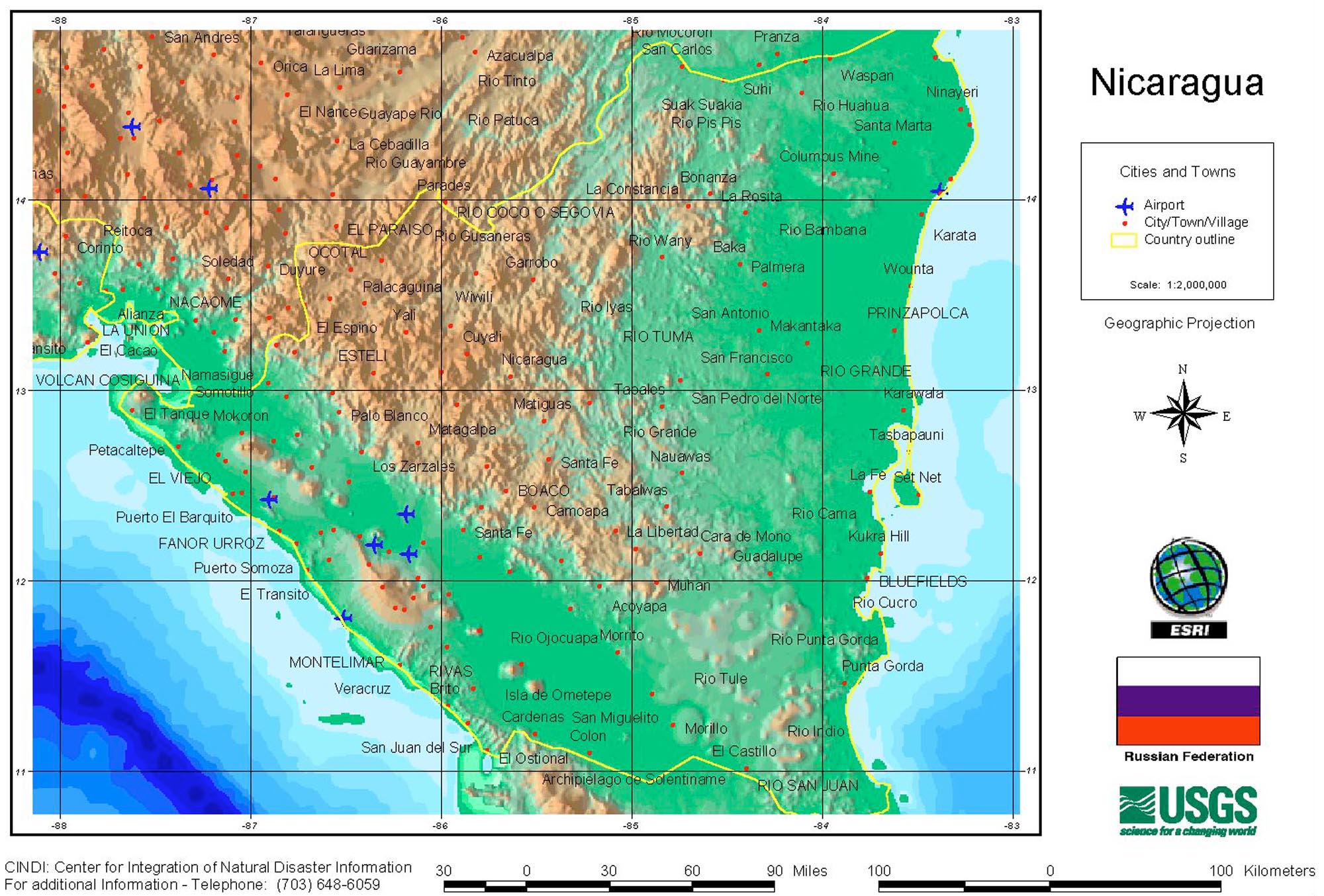 Relief Map of Nicaragua