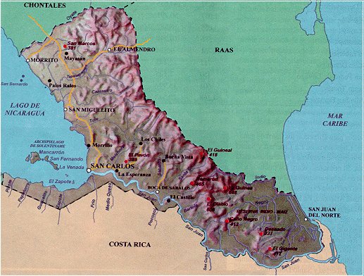 Rio San Juan Department Relief Map, Nicaragua