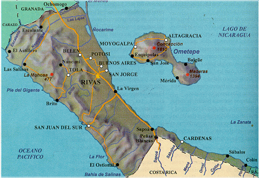 Rivas Department Relief Map, Nicaragua