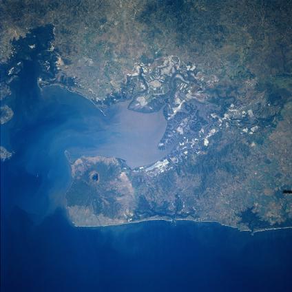 Satellite Image, Photo of Gulf of Fonseca and Consiguina Volcano, Nicaragua