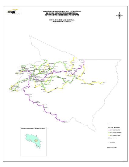 Cartago Province Road Network Map, Costa Rica