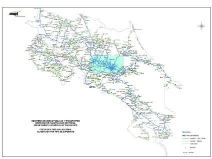Costa Rica Roads, Type of Surface Map