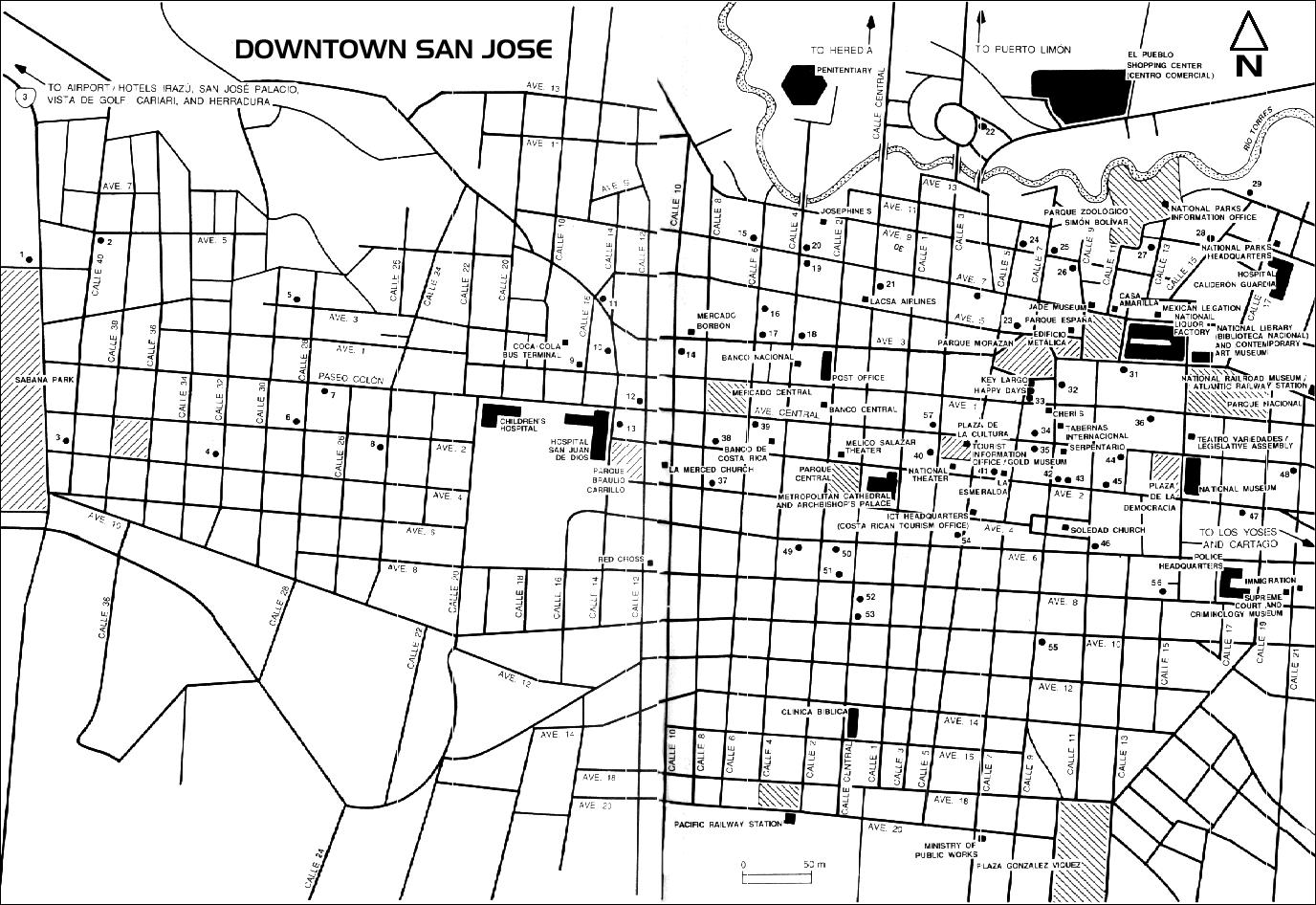 Downtown San Jose Map, Costa Rica