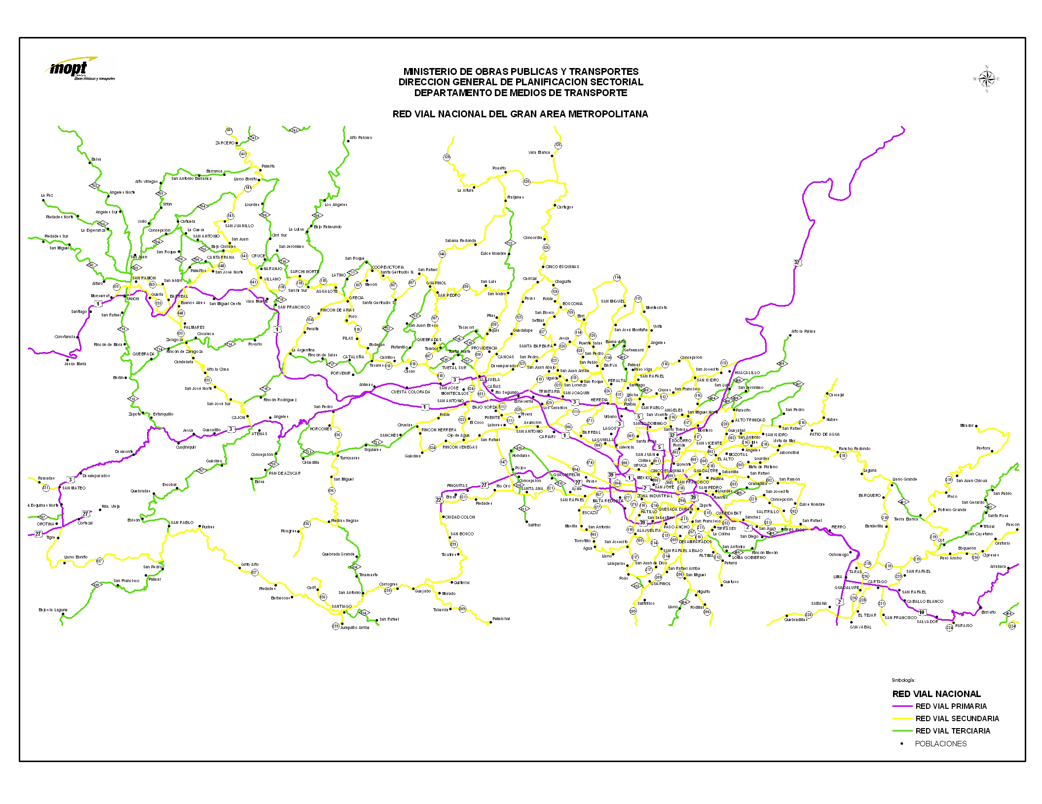 Greater San Jose Road Network Map, Costa Rica