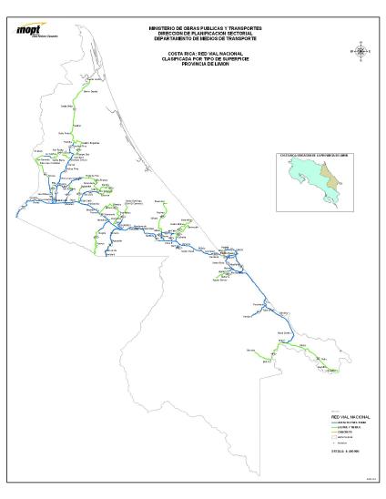 Limón Province Roads, Type of Surface Map, Costa Rica