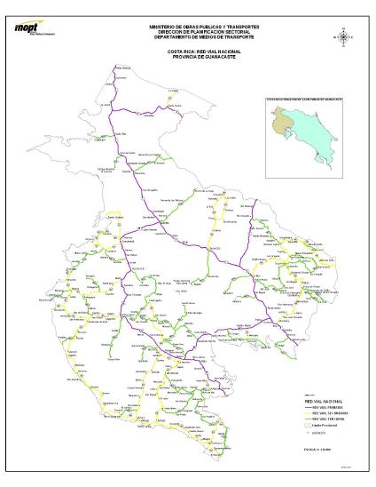 Mapa de la Red Vial de la Provincia de Guanacaste, Costa Rica