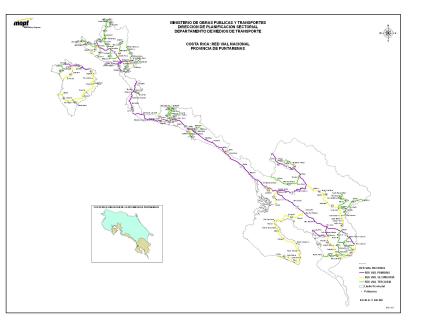 Puntarenas Province Road Network Map, Costa Rica