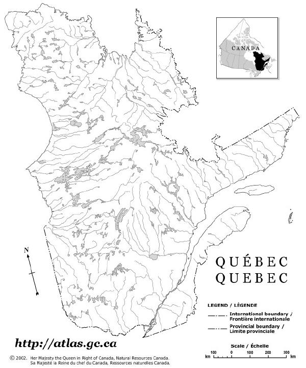 Carte en Noir et Blanc du Québec