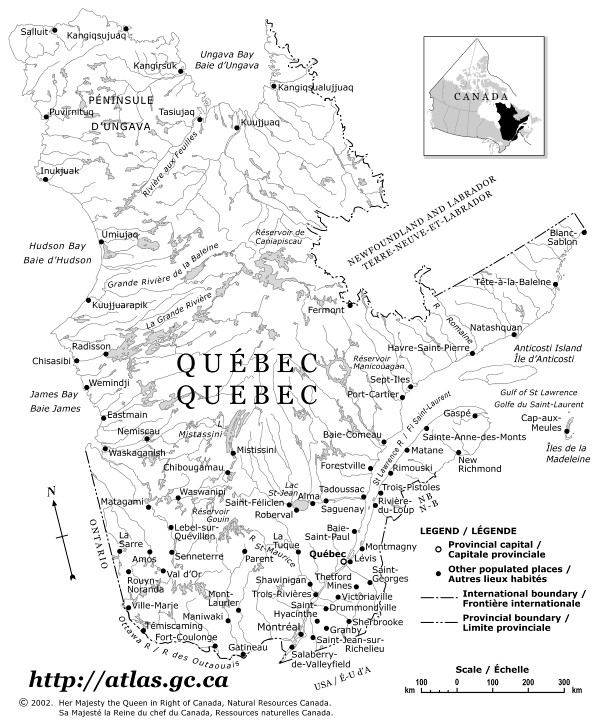 Carte du Québec avec Toponymes