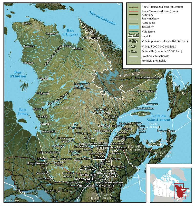 Carte physique du Québec