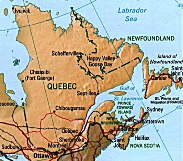 Quebec Shaded Relief Map