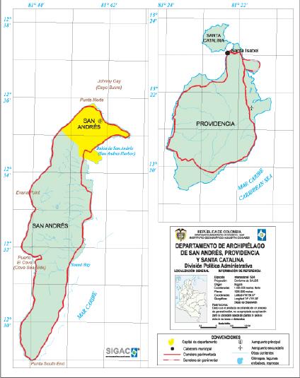San Andrés and Providencia Department Map, Colombia