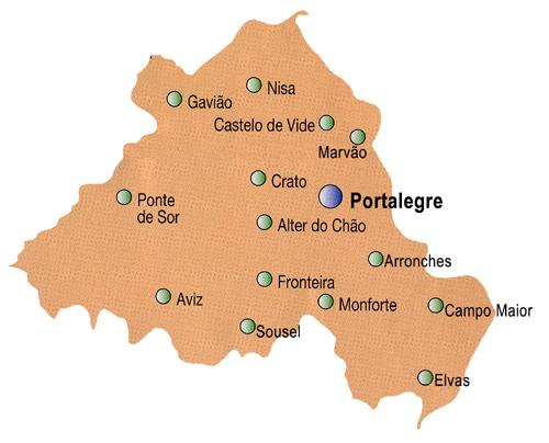 Mapa do Distrito de Portalegre, Portugal Mapa do Distrito de Portalegre, Portugal
